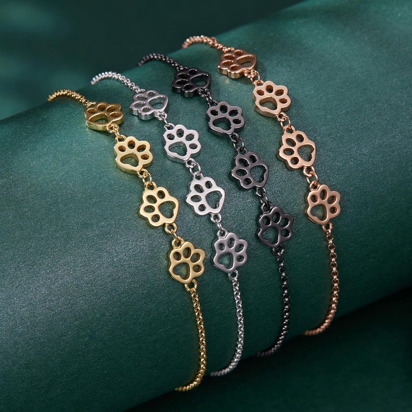 Sterling Silver Paw Print Bracelet – Adjustable Size