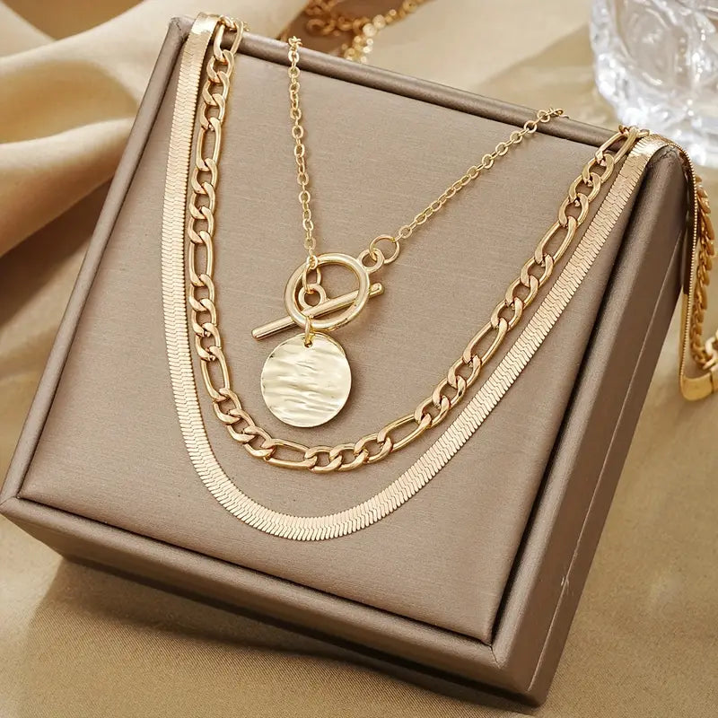 Textured Coin Multi-Layer Savira Necklace | Gold