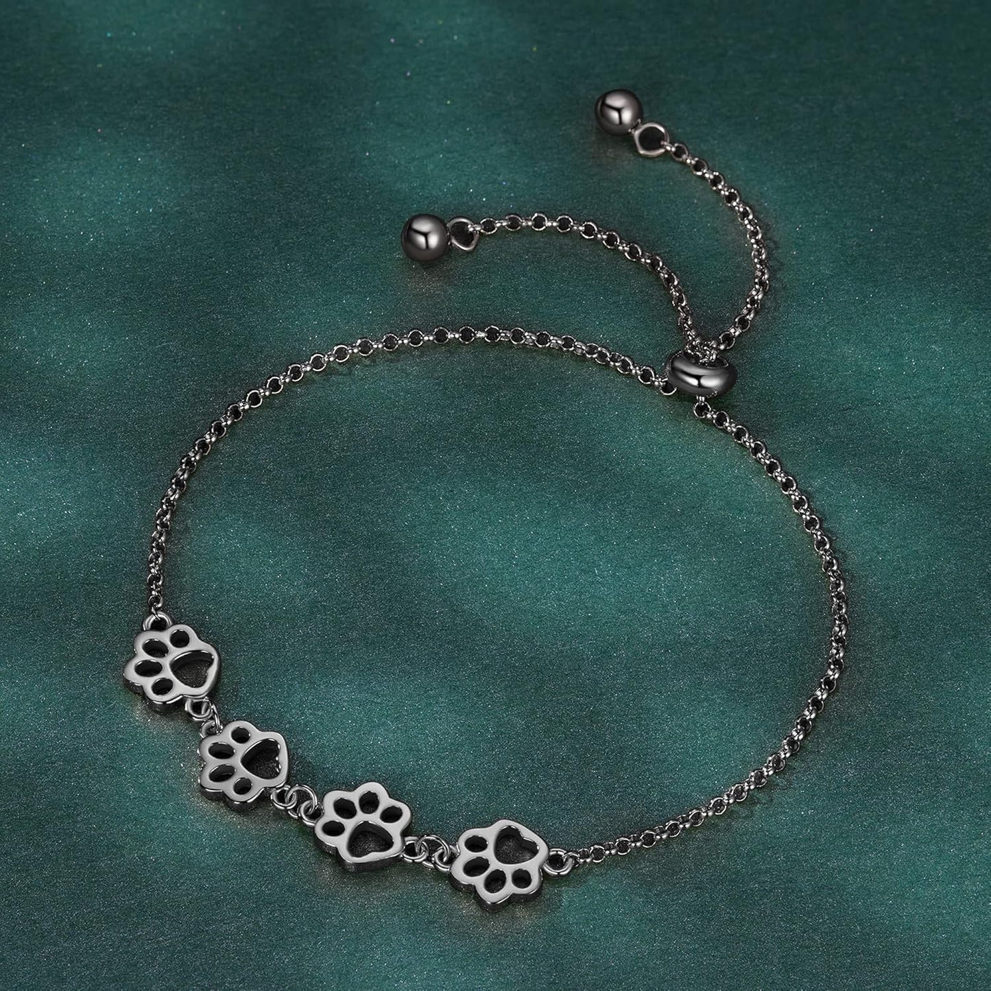 Sterling Silver Paw Print Bracelet – Adjustable Size