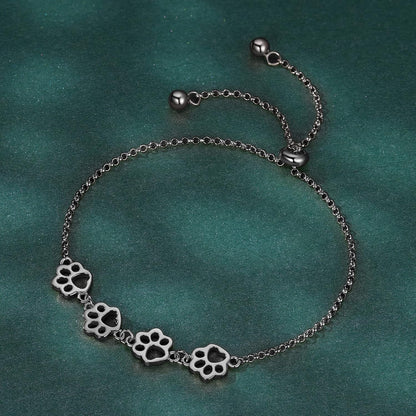 Sterling Silver Paw Print Bracelet – Adjustable Size