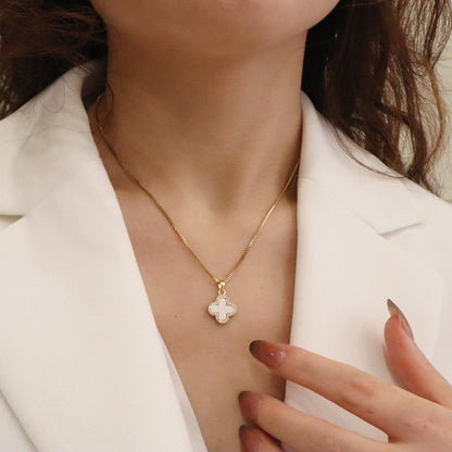 Gold-plated four-leaf clover inlay necklace