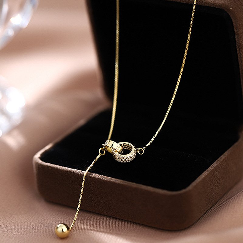 Gold-plated double ring necklace