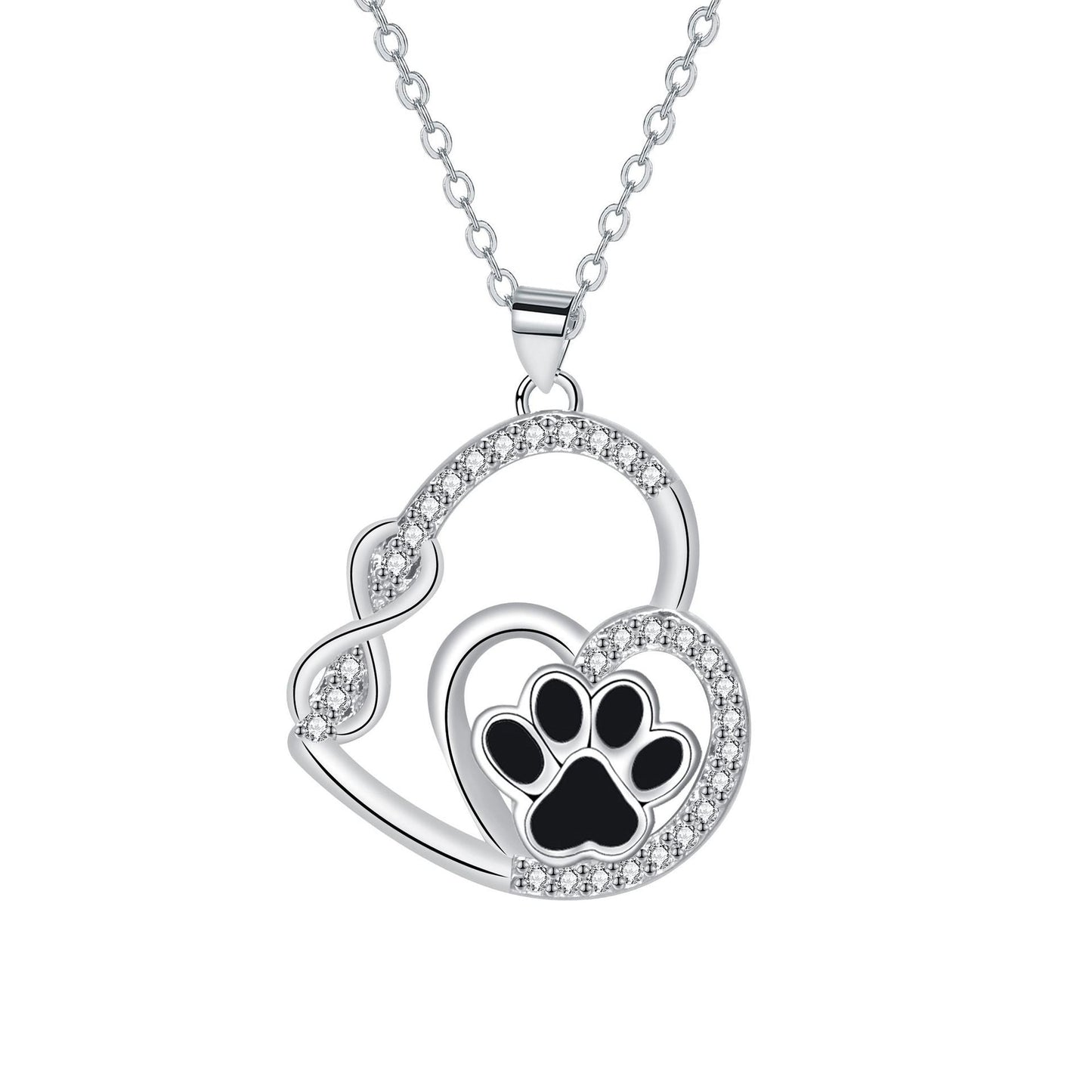 Double Paw Print Infinity Heart Pendant Necklace
