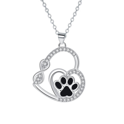Double Paw Print Infinity Heart Pendant Necklace