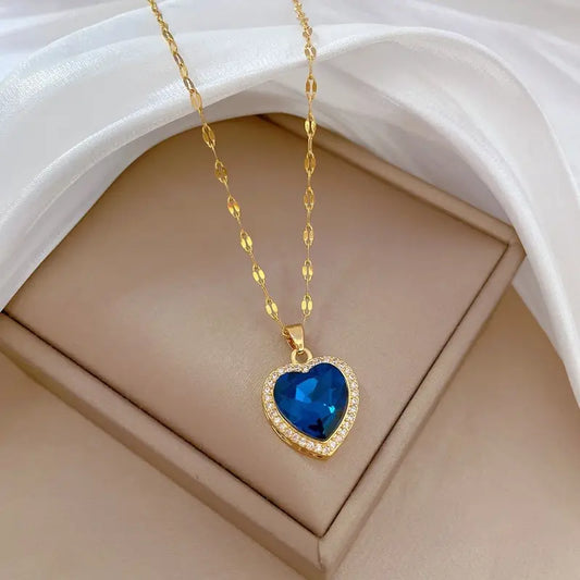 Round Cut Sapphire Necklace | White Gold