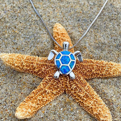 Sea turtle opal and silver necklace + earrings set