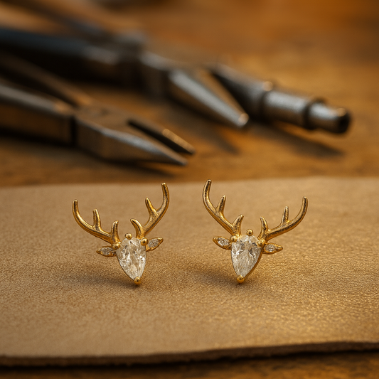 Wood Earrings with Clear Zircon