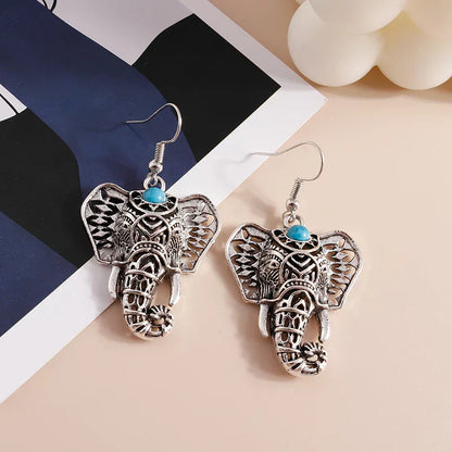 Vintage Silver Boho Elephant Tomettes Earrings