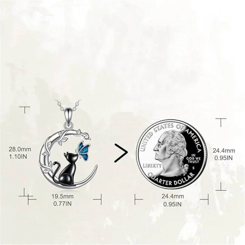 Cat Butterfly Moon Crystal Pendant Necklace