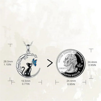Cat Butterfly Moon Crystal Pendant Necklace