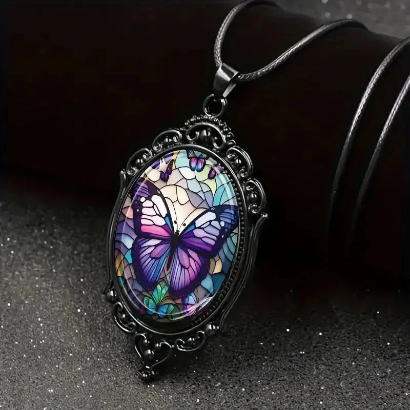 Purple Crystal Butterfly Pendant Necklace