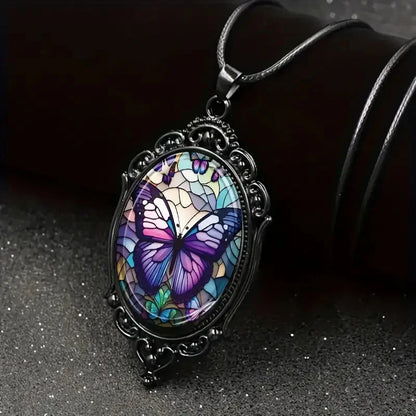 Purple Crystal Butterfly Pendant Necklace