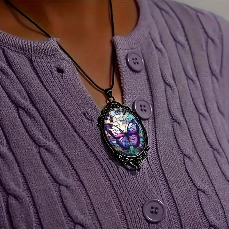 Purple Crystal Butterfly Pendant Necklace