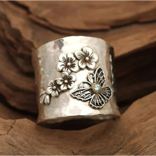 Wide Bee Flower Butterfly Ring