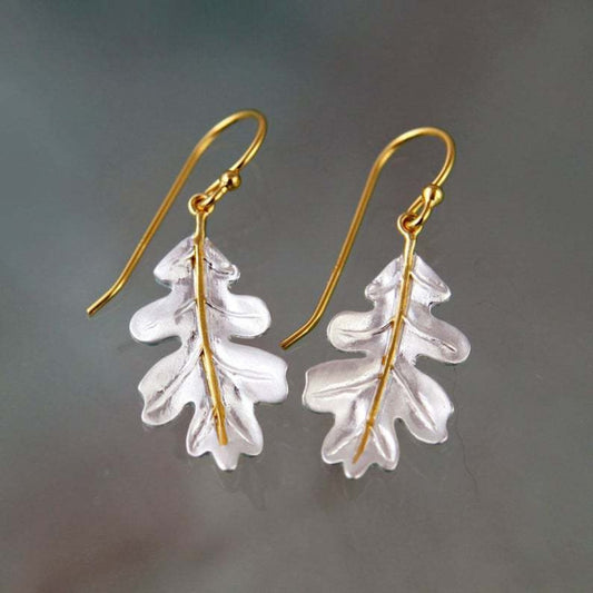 Boho Gold Earrings with White Leaves