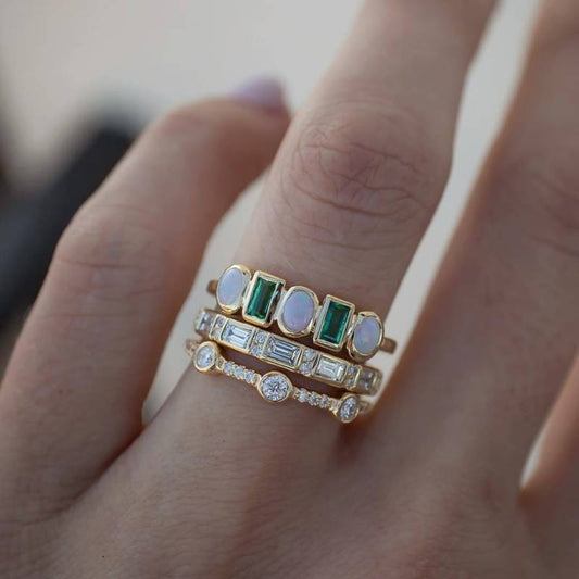 White and green opal vintage rings
