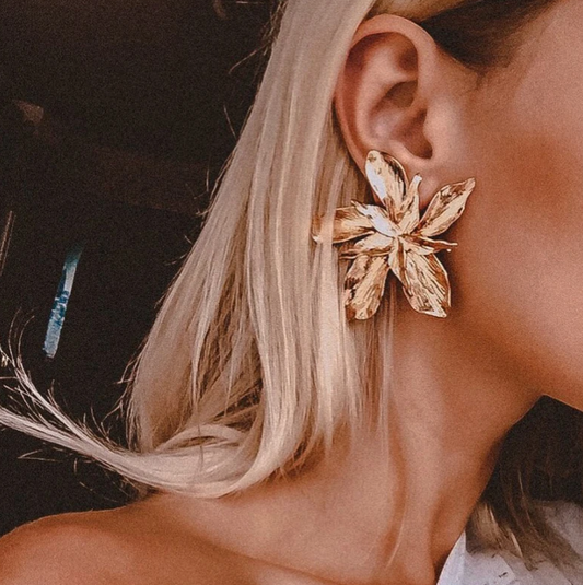 Large 18-carat gold-plated wild leaf earrings