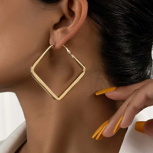 Large 18-carat gold-plated square earrings