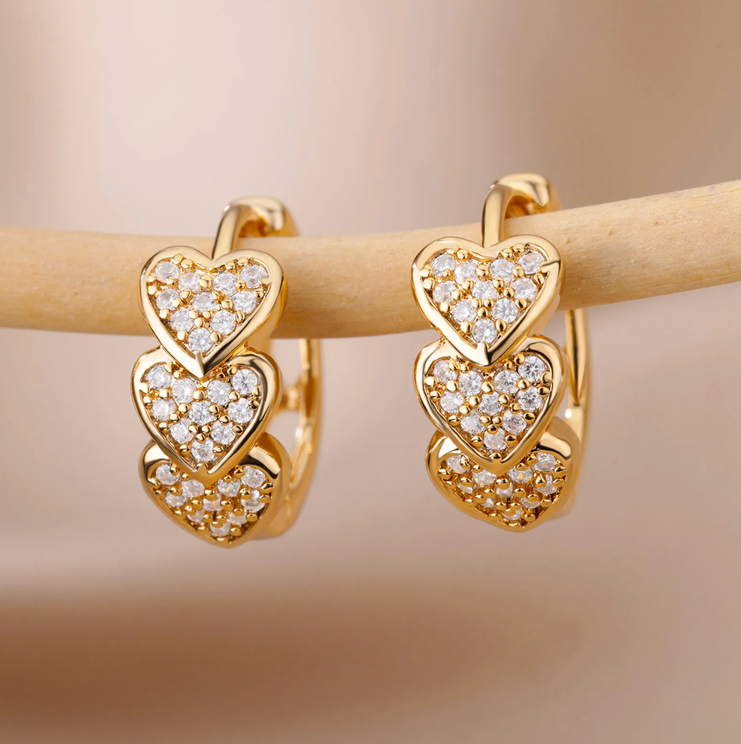 18-carat gold-plated earrings with zirconia hearts