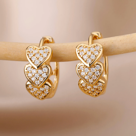 18-carat gold-plated earrings with zirconia hearts