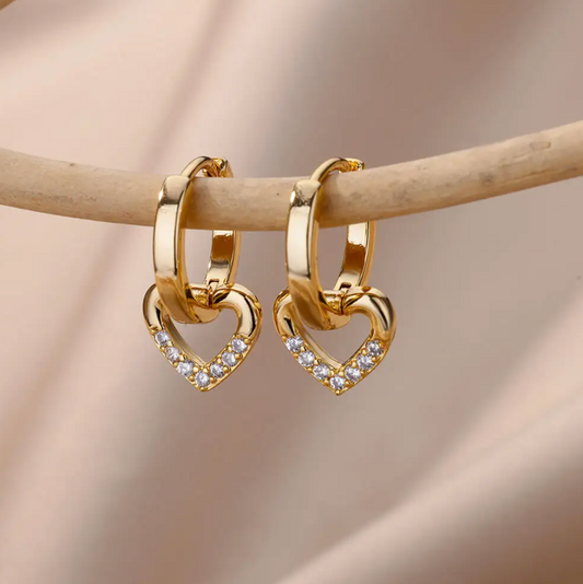 18-carat gold-plated earrings with heart-shaped pendant
