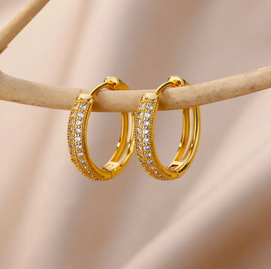18-carat gold-plated circle hoop earrings with zirconias