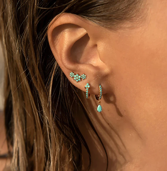 18-carat gold-plated turquoise and daisy earrings
