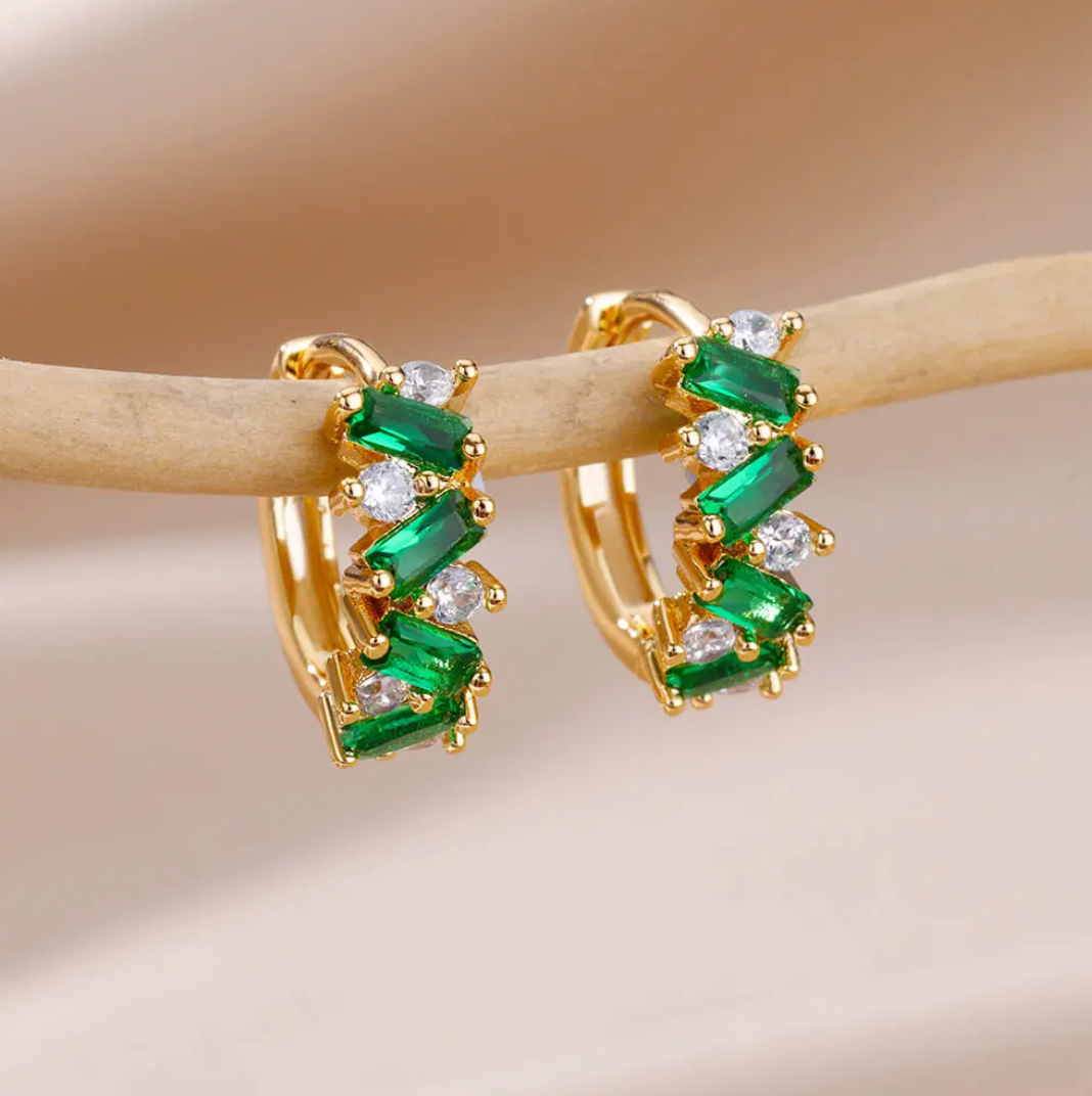 18-carat gold-plated green space crystal hoop earrings