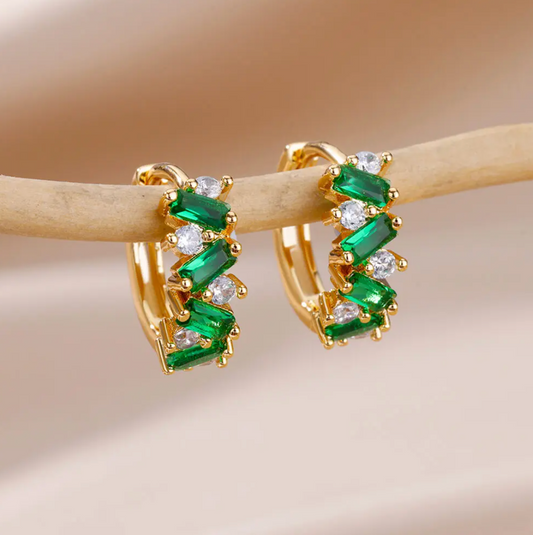 18-carat gold-plated green space crystal hoop earrings