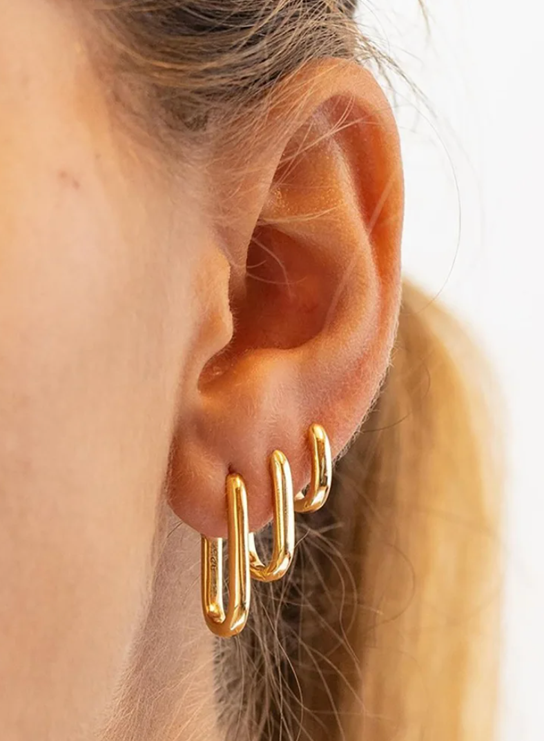 Set of three 18-carat gold-plated rectangular rings