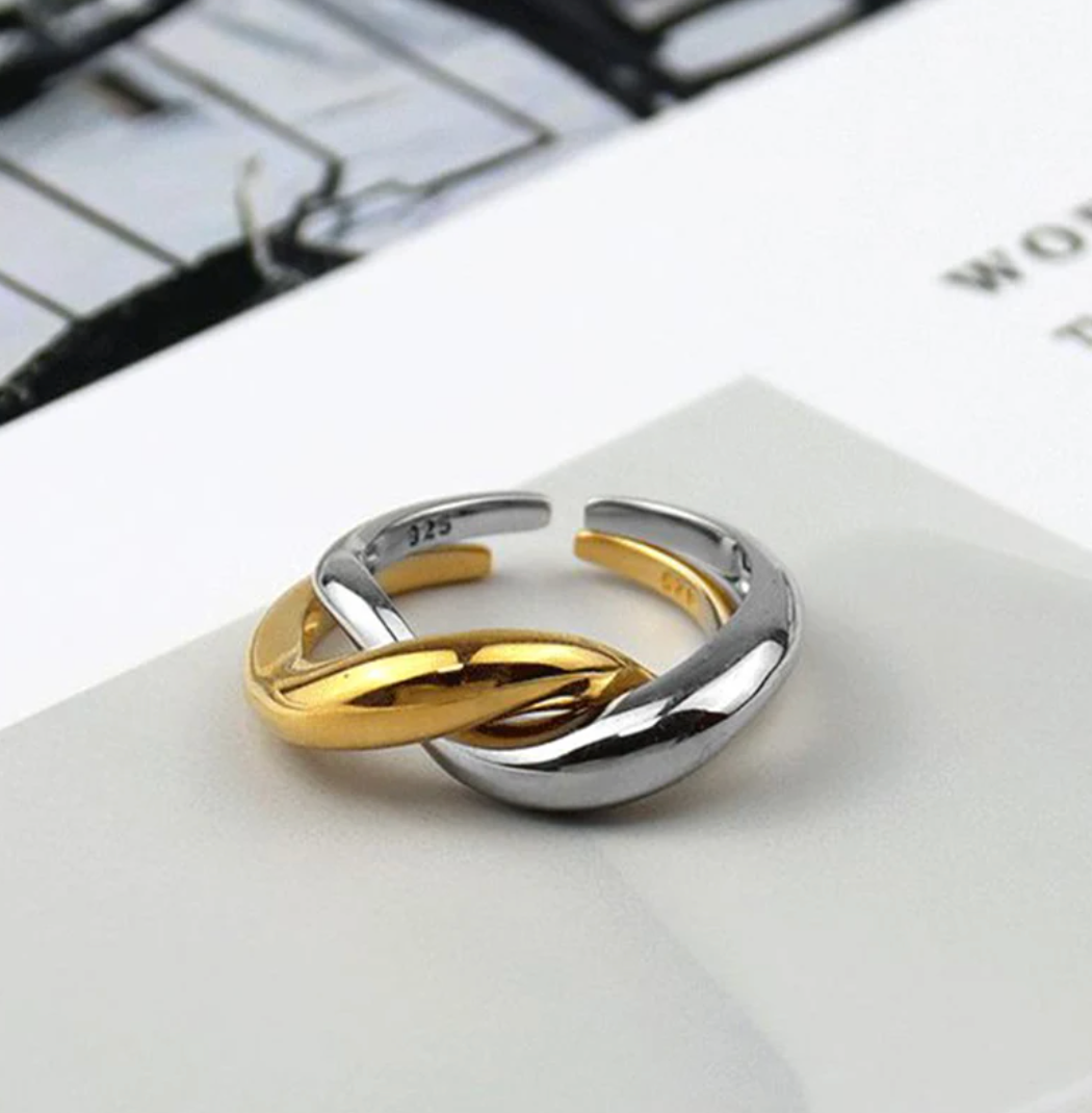 18-carat gold-plated and 925 silver interlocking ring