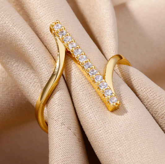 18-carat gold-plated Lifeline ring with Zirconias