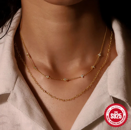 18-carat gold-plated necklace with small zirconia stones