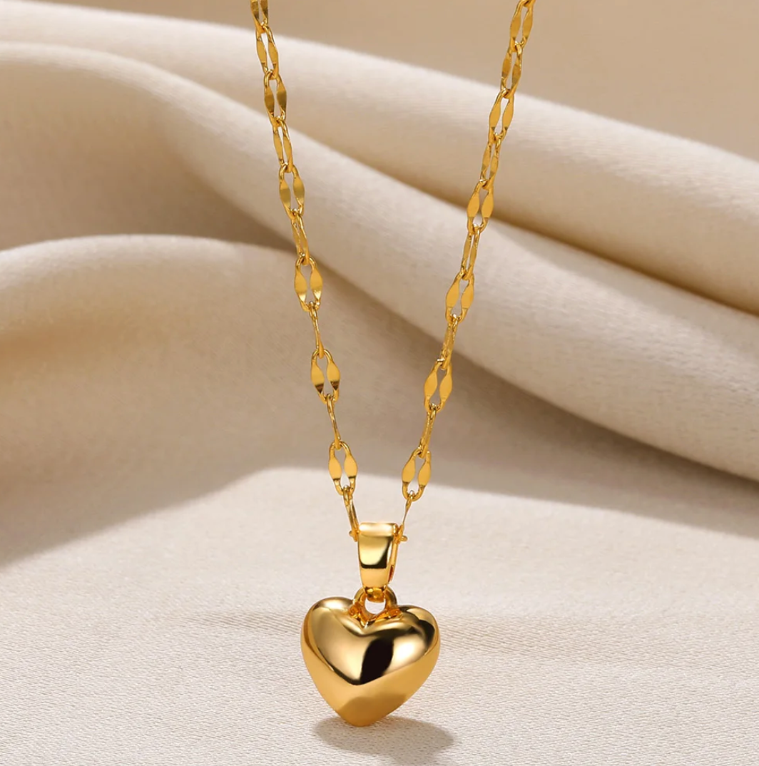 18-carat gold-plated 3D necklace with solid heart
