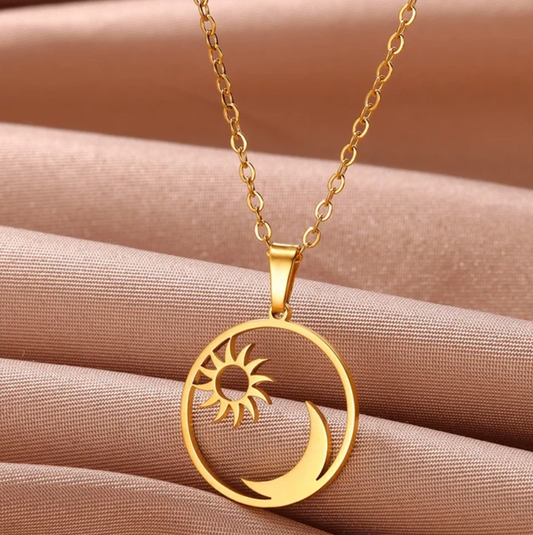 18-carat gold-plated Sun and Moon circle necklace