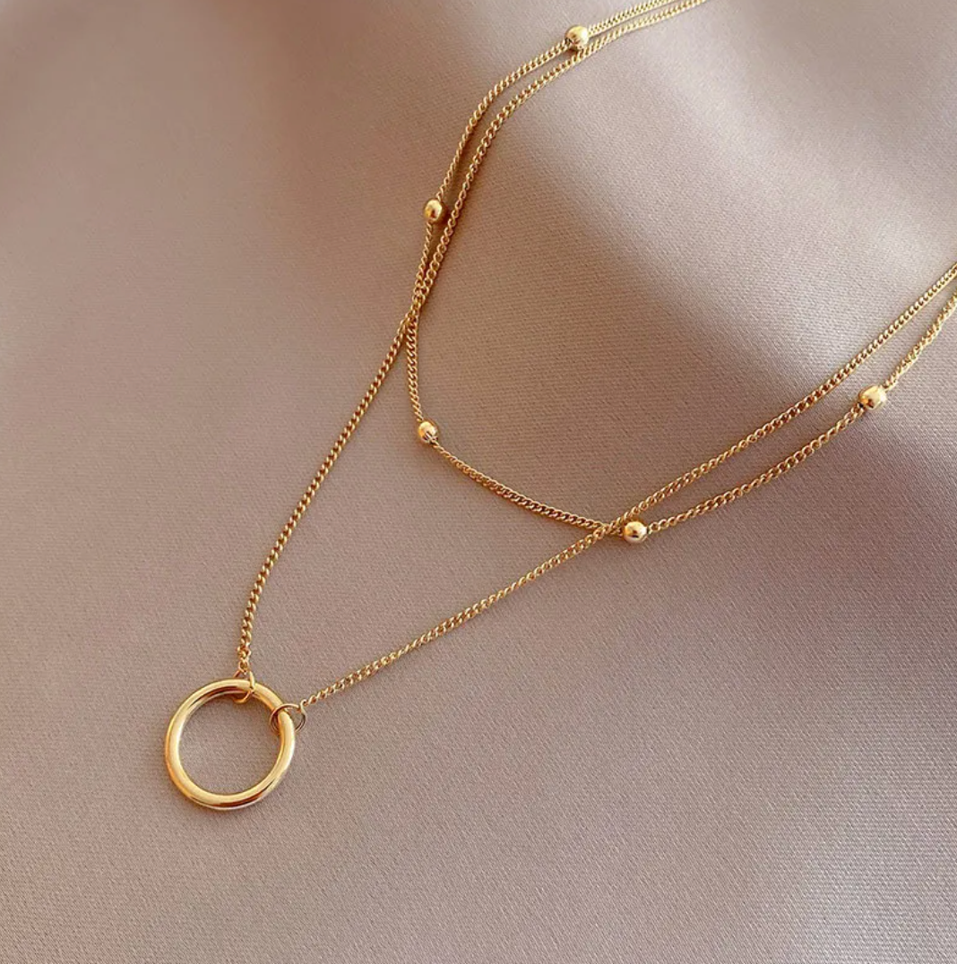 18-carat gold-plated double ring necklace