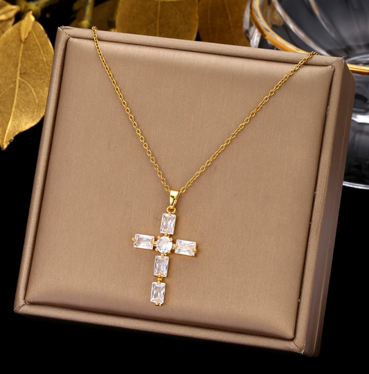 18-carat gold-plated necklace with white crystal cross