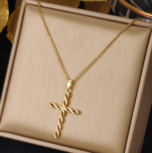 18-carat gold-plated necklace with interlocking style cross