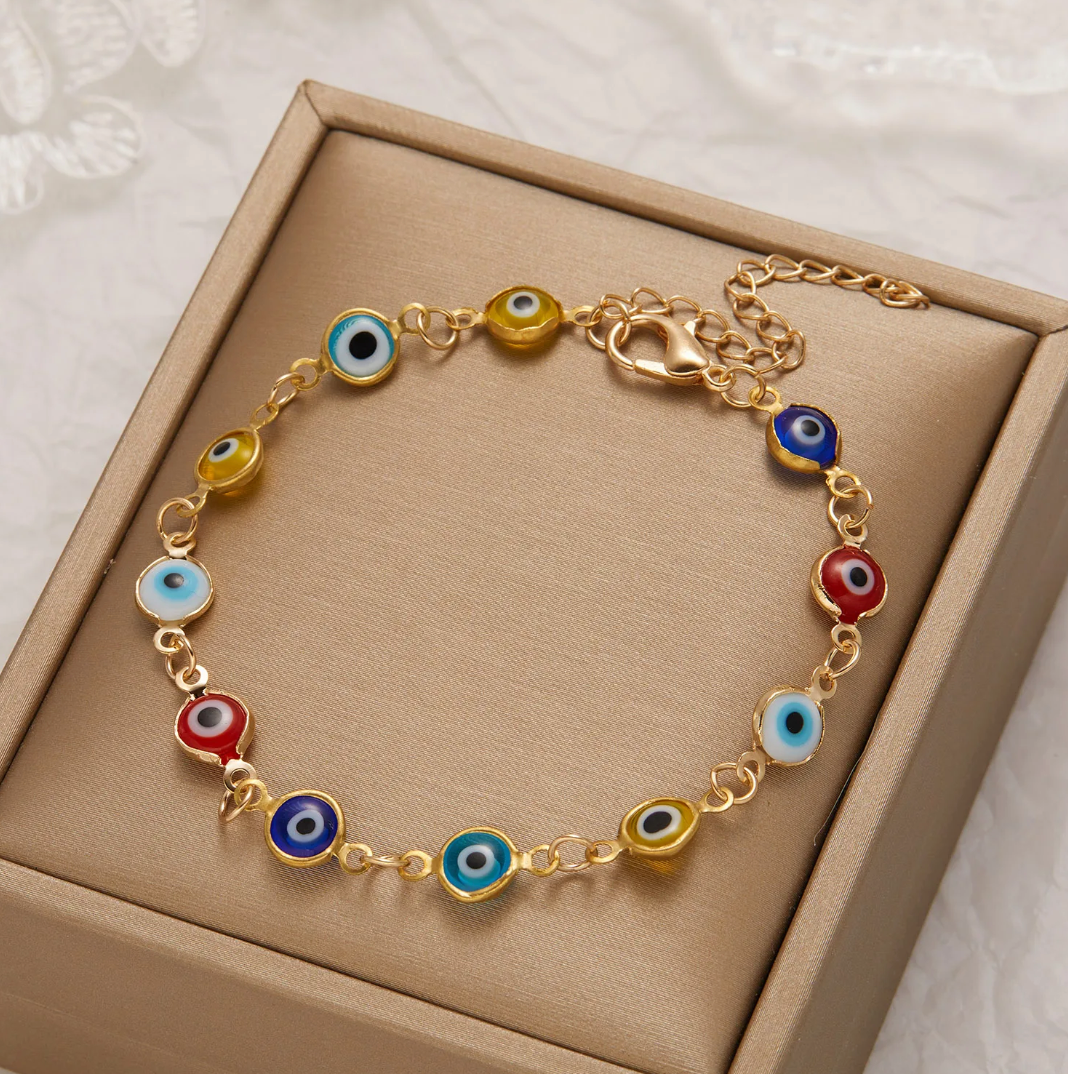 18-carat gold-plated multicolored evil eye bracelet