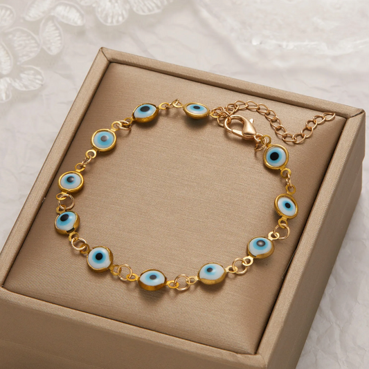 18-carat gold-plated turquoise evil eye bracelet