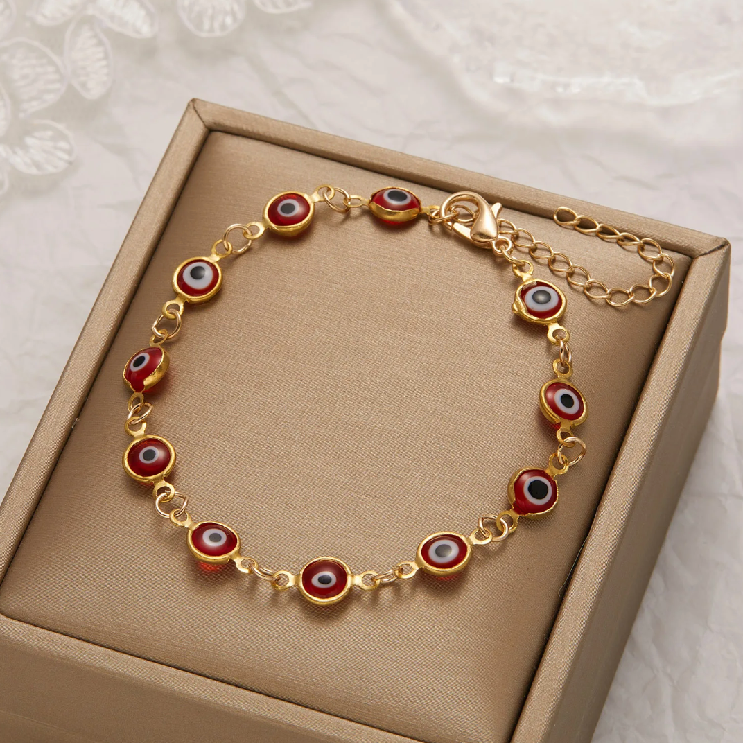 18-carat gold-plated red evil eye bracelet