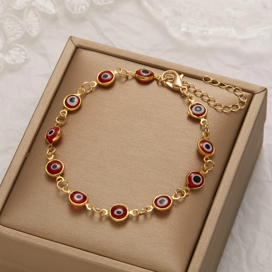 18-carat gold-plated red evil eye bracelet
