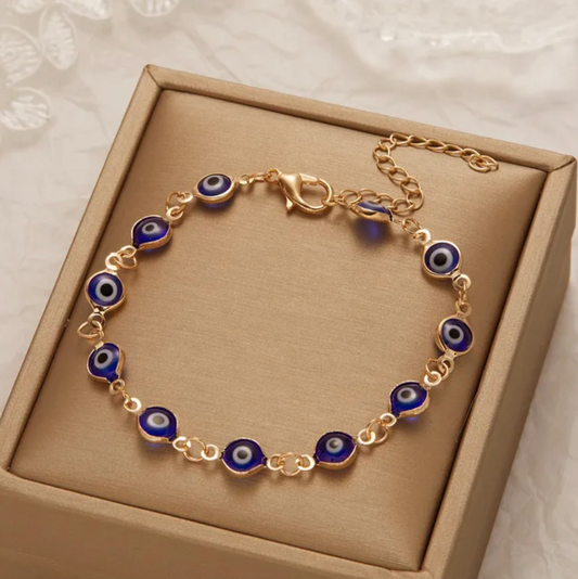 Fine 18-carat gold-plated blue evil eye bracelet