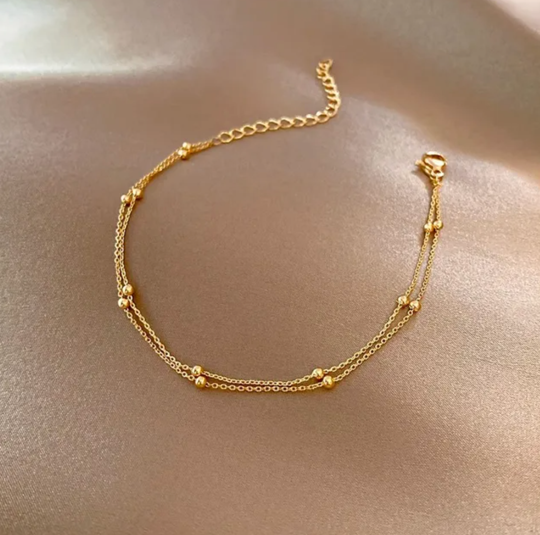Very beautiful 18-carat gold-plated double bracelet with pearls