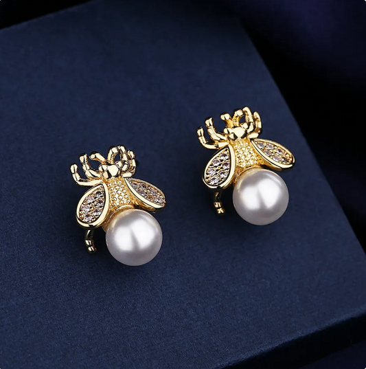 Handmade gold-plated bee earrings