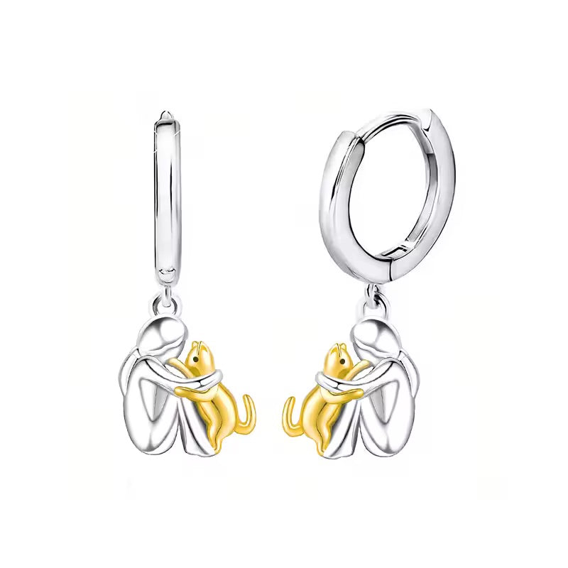 Cat Hug Pendant Necklace with Free Earrings – Limited Time Offer