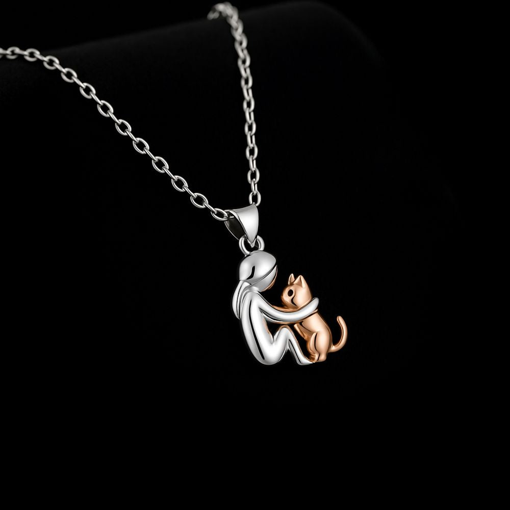 Cat Hug Pendant Necklace with Free Earrings – Limited Time Offer