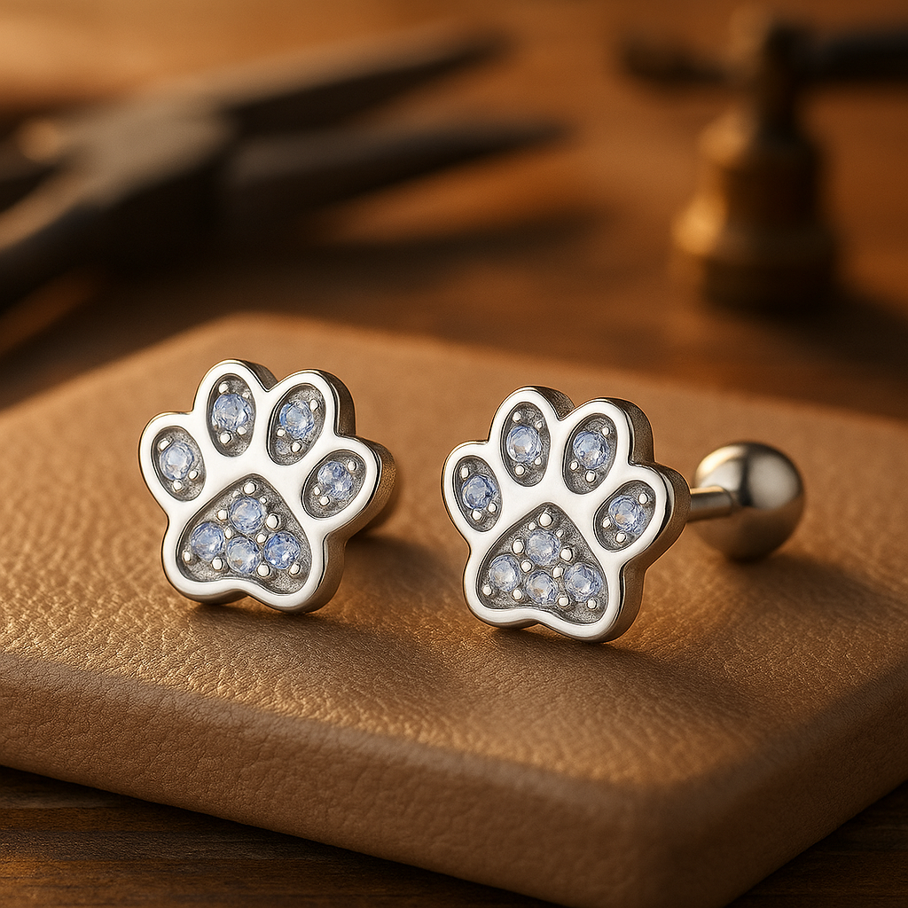 Fine Sterling Silver Dog Paw Earrings – Crystal Accent