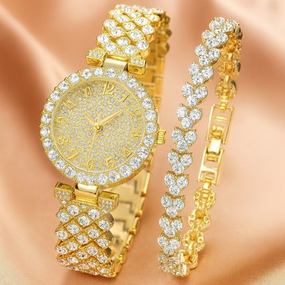Luxe Radiance Watch and Bracelet Set | Gold