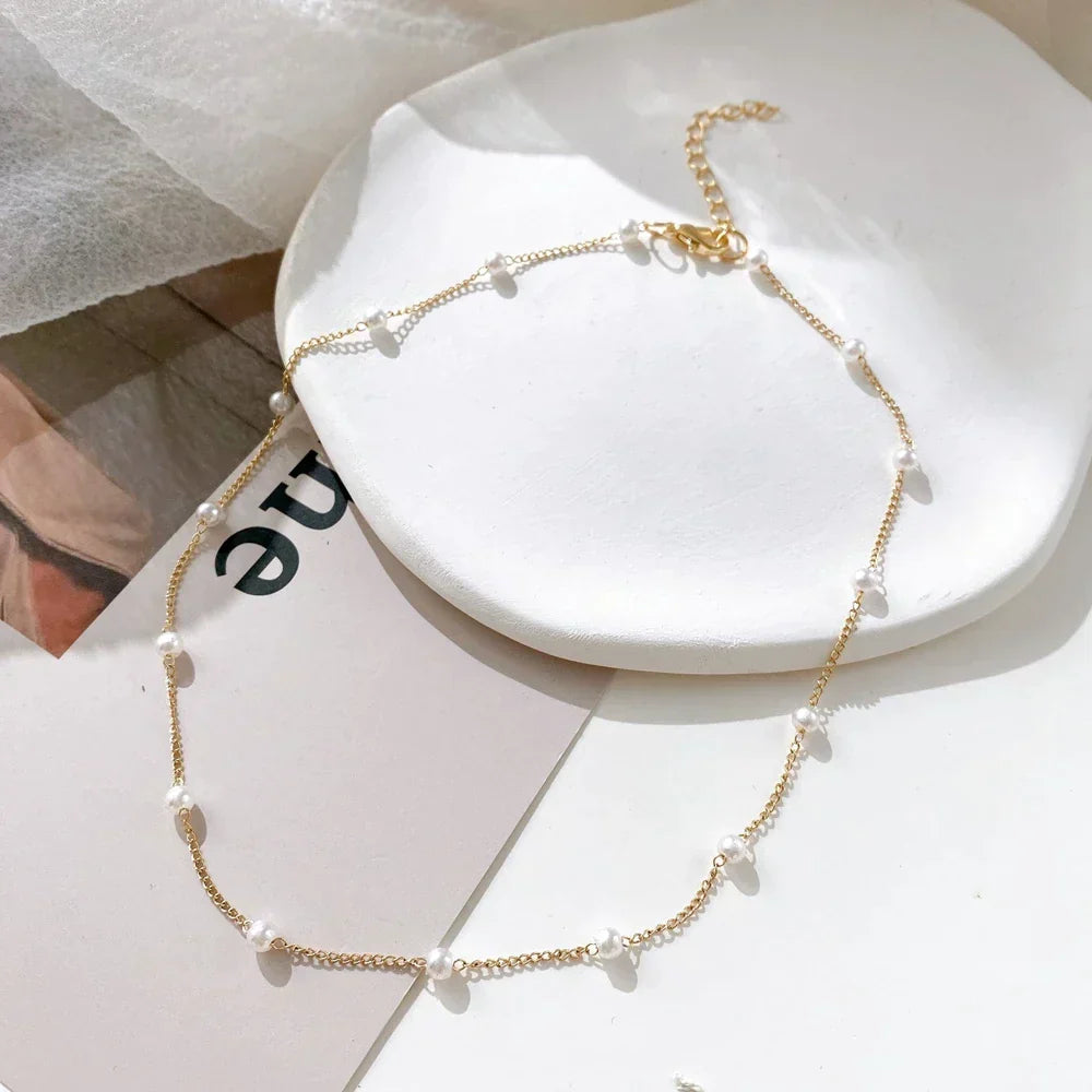 Small Gold Pearl Necklace